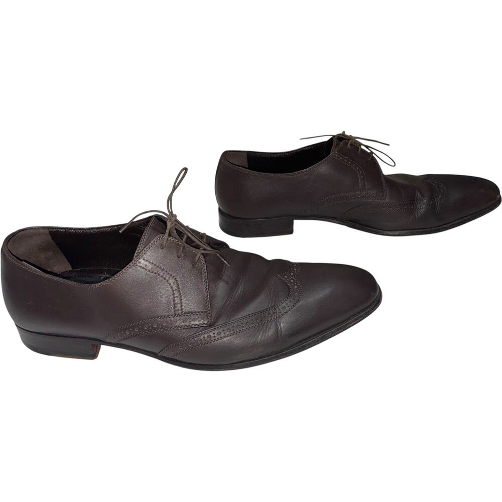 A. Testoni Basic Brown Leather Wing Tip Oxford Sh… - image 2